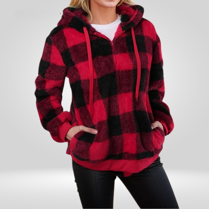 Pien - Dames Teddy Fleece Geruite Hoodie met Capuchon