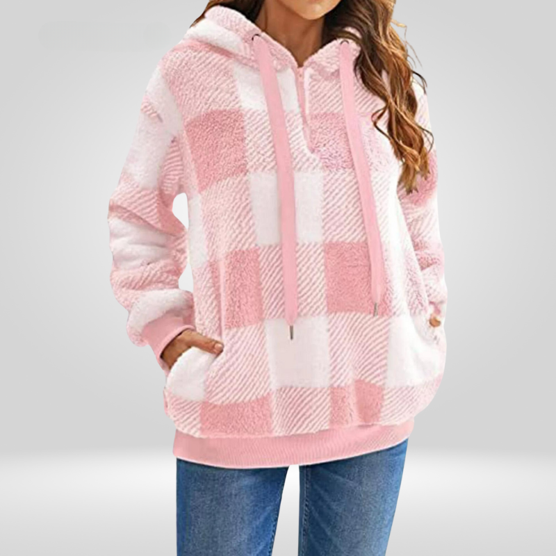 Pien - Dames Teddy Fleece Geruite Hoodie met Capuchon
