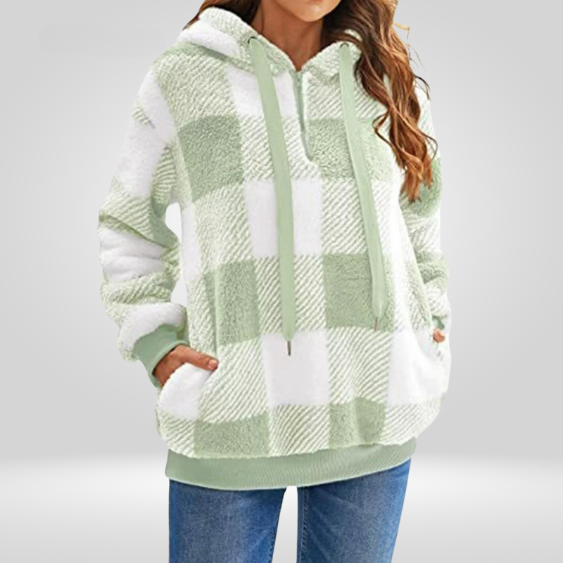 Pien - Dames Teddy Fleece Geruite Hoodie met Capuchon