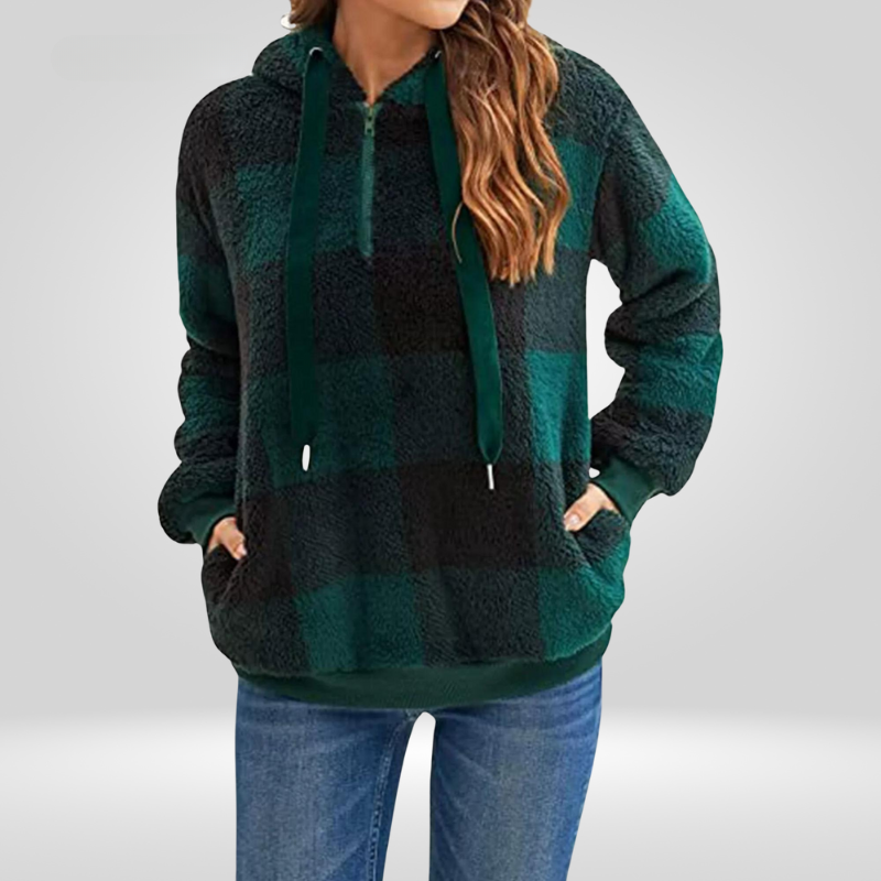 Pien - Dames Teddy Fleece Geruite Hoodie met Capuchon