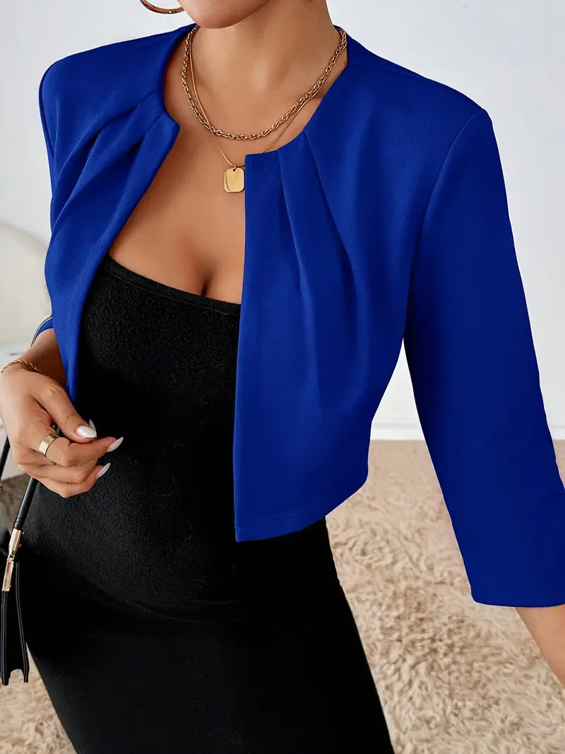 Saskia | Korte Open Blazer met Plissé Details en Driekwart Mouwen