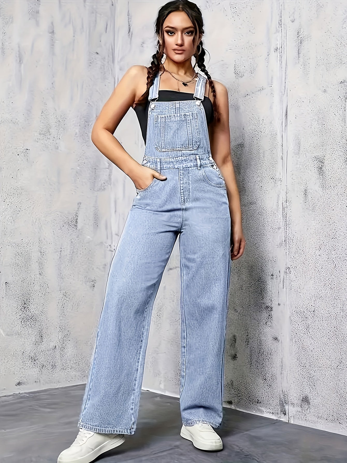 Bordeaux | Denim overall met wijde pijpen voor dames