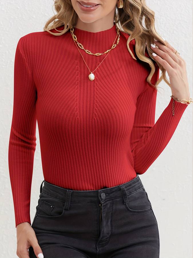 Lux - Ribgebreide Dames Top Met Mockneck voor de herfst