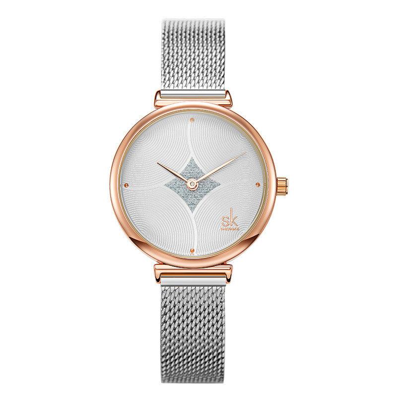 Fashion Simple Steel Mesh Two-Needle Watch - Trendha