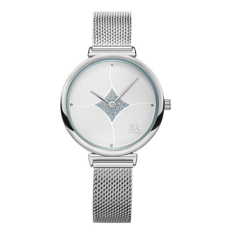 Fashion Simple Steel Mesh Two-Needle Watch - Trendha