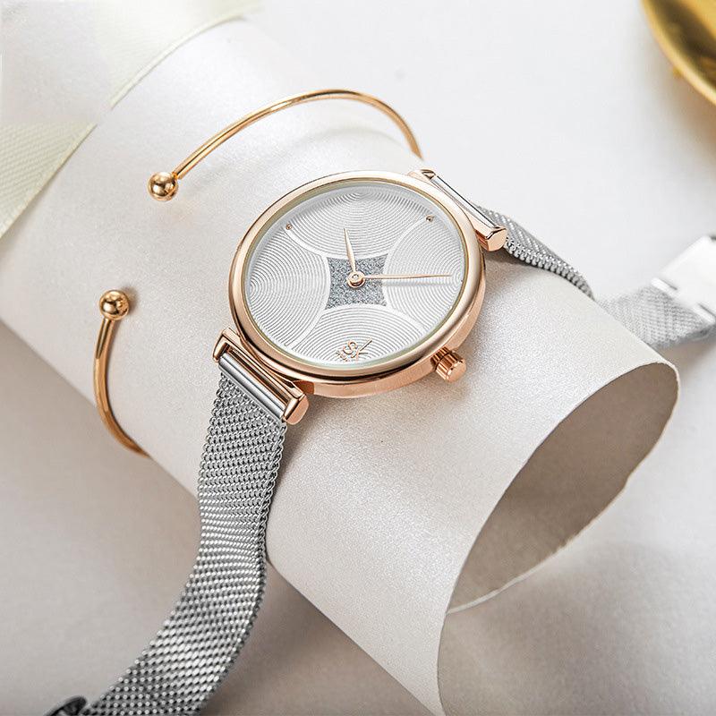 Fashion Simple Steel Mesh Two-Needle Watch - Trendha