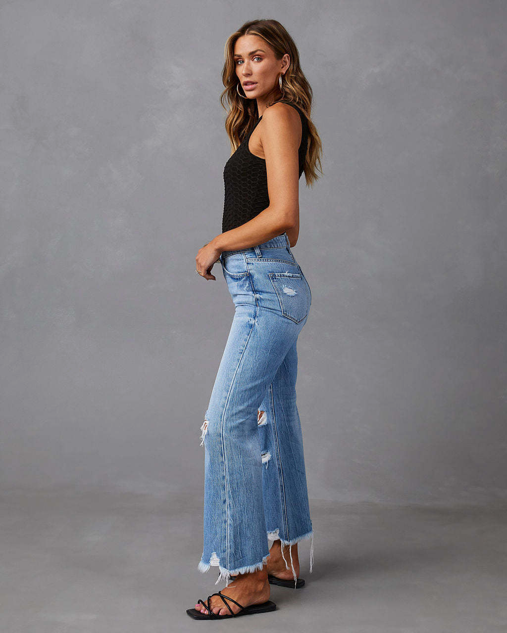 Malene | Gescheurde Jeans met Hoge Taille en Wijde Pijpen