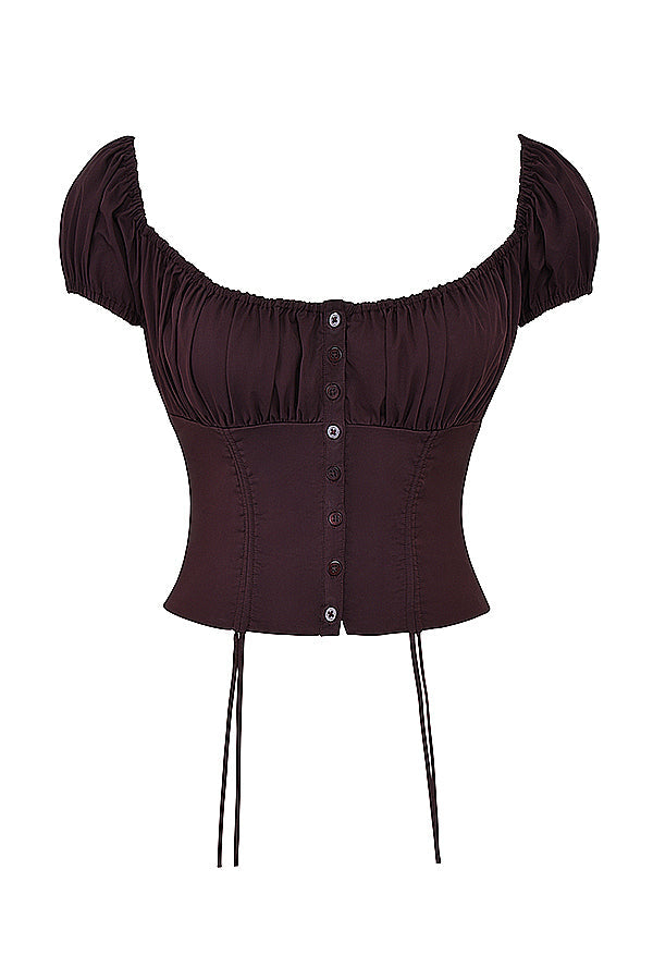 Mexx | Diepbruine Ruches-Set met Top en Midi-Rok
