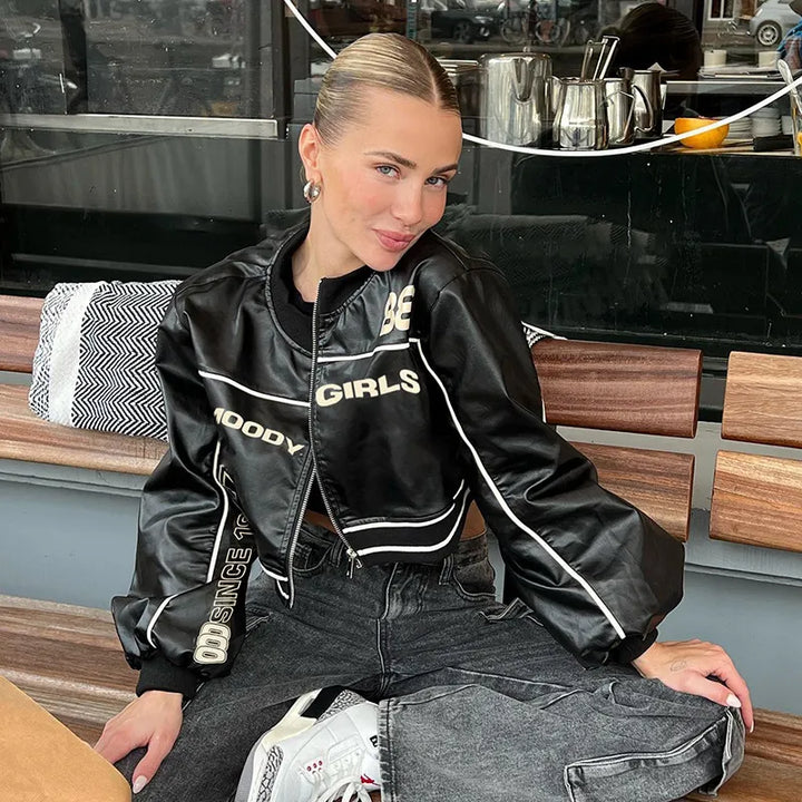 Paisley - Kort leren bikerjack voor dames
