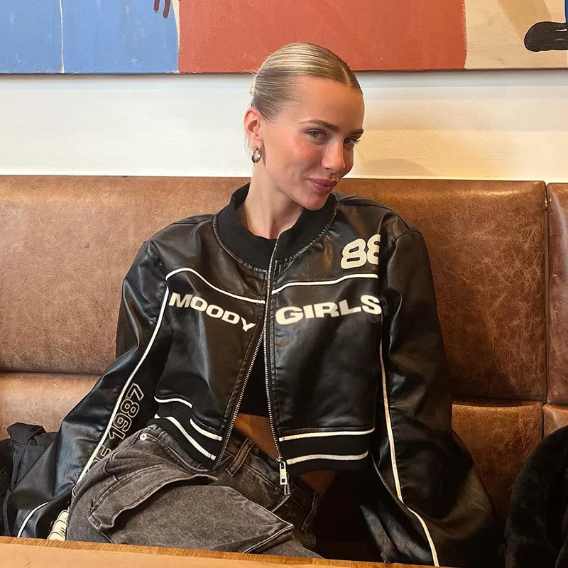 Paisley - Kort leren bikerjack voor dames