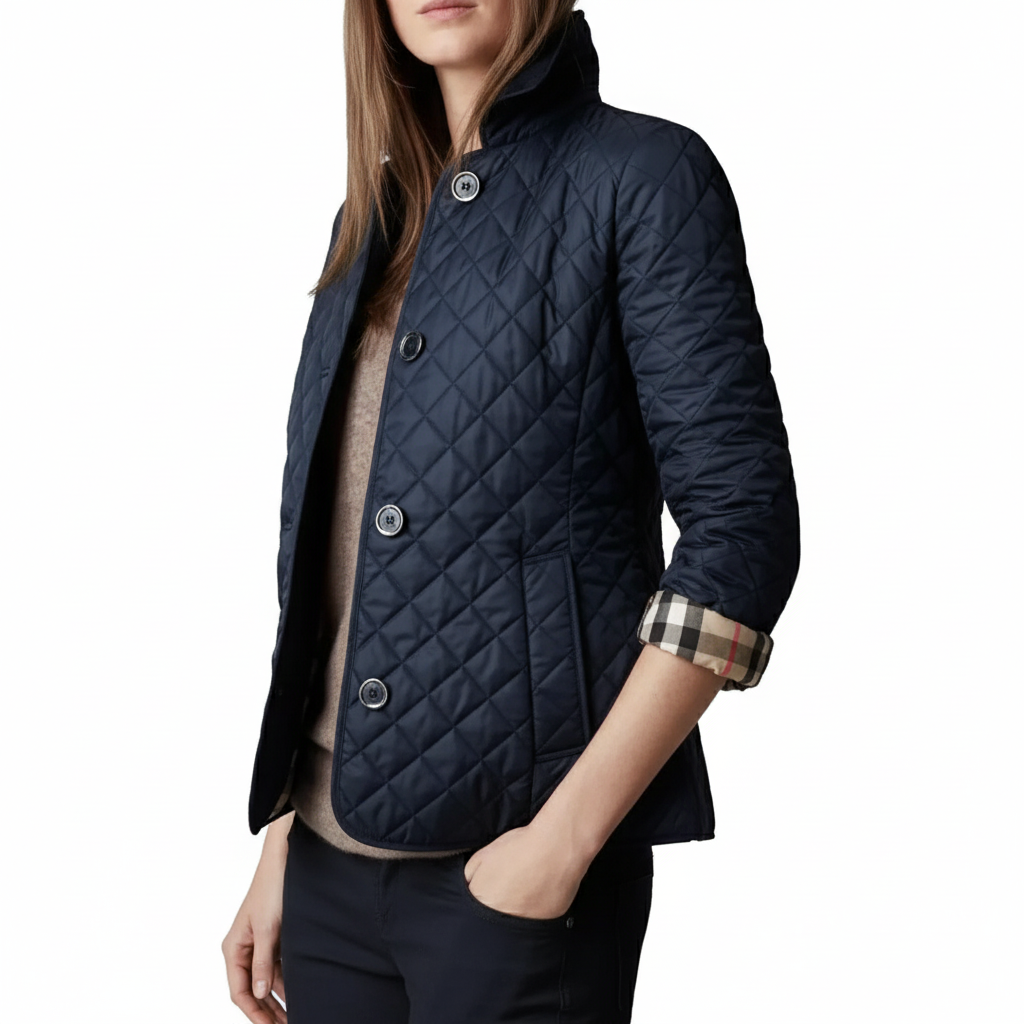 Gloria | Dames Gewatteerde Jas – Getailleerde Pasvorm – Diamantpatroon