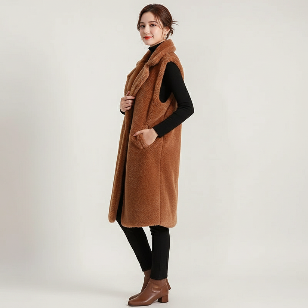 Nova | Luxe Teddy Fleece Gilet – Mid-Length – Oversized Pasvorm