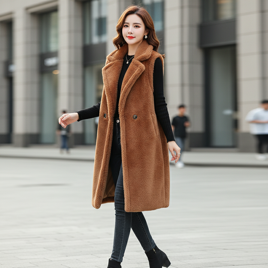Nova | Luxe Teddy Fleece Gilet – Mid-Length – Oversized Pasvorm