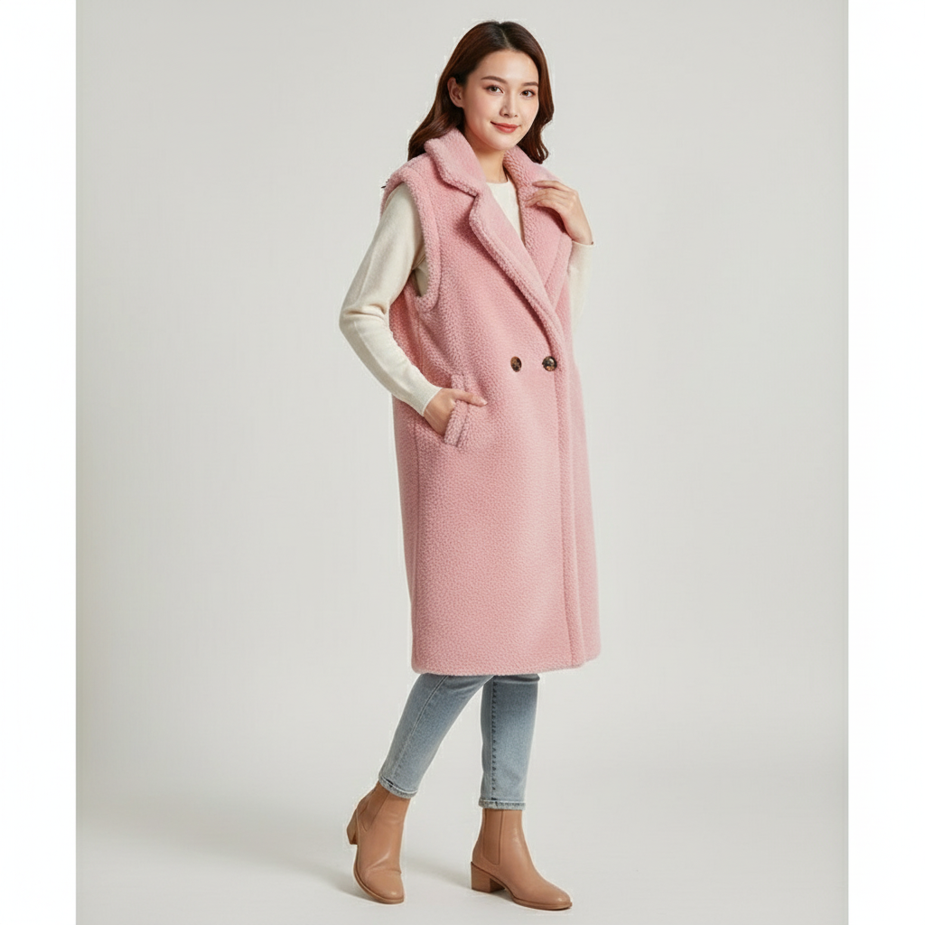 Nova | Luxe Teddy Fleece Gilet – Mid-Length – Oversized Pasvorm