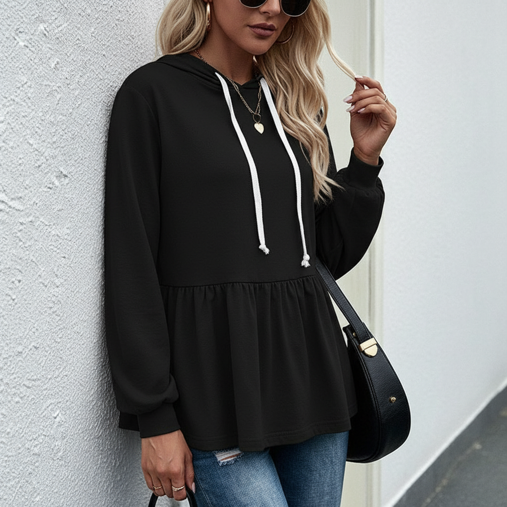 Zilver | Dames Hoodie in Zachte Stof met Ruche Detail