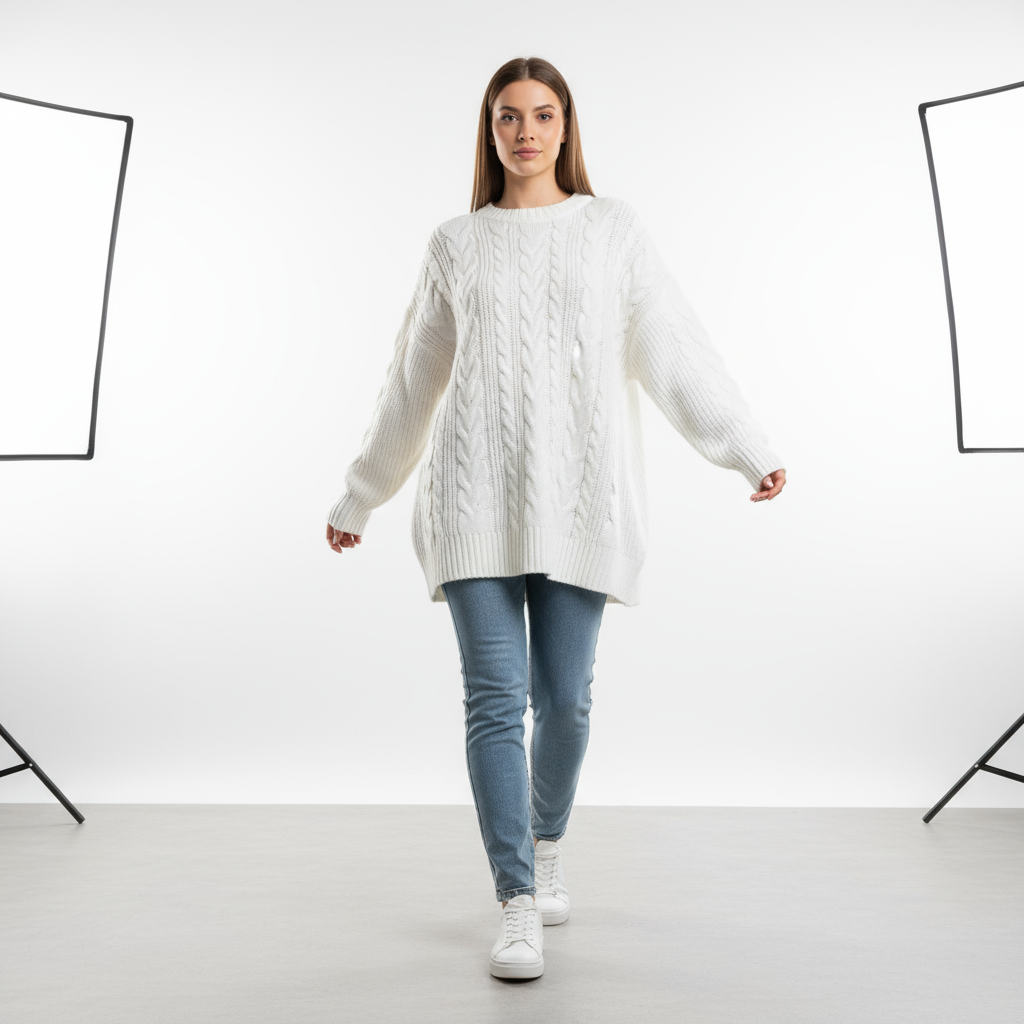 Jila | Dames Gebreide Trui Wol Kabelpatroon Cropped Fit
