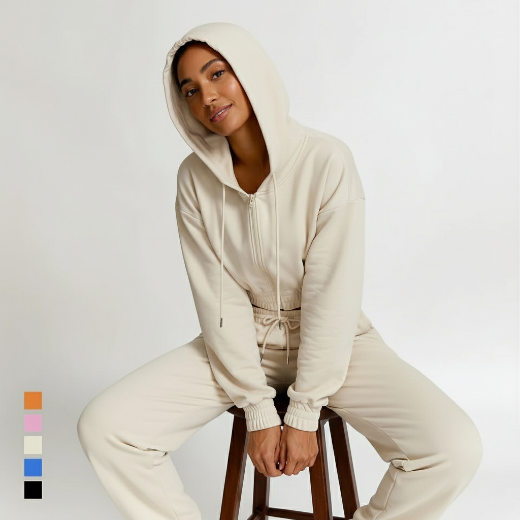 Vesper | Gezipte Cropped Hoodie & Joggingbroek Set