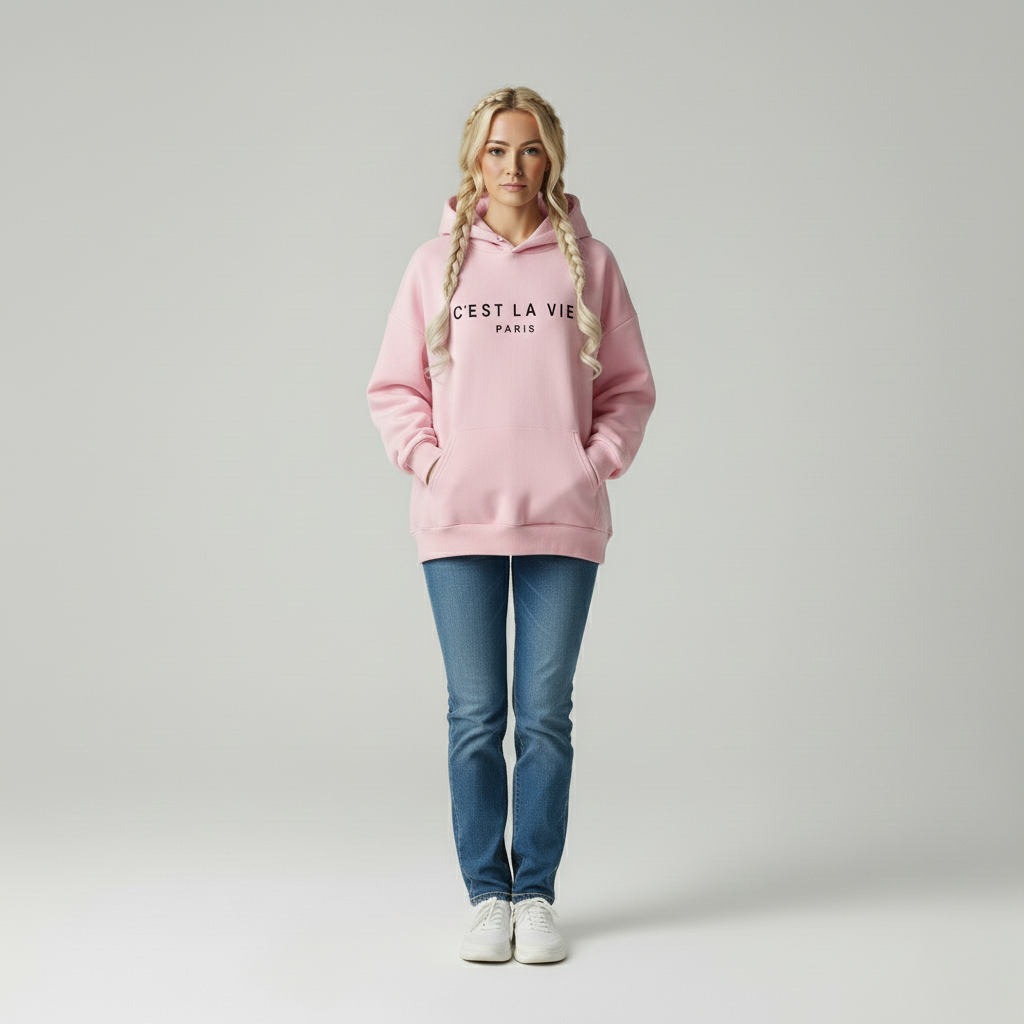 Layla | Dames Losse Fit Hoodie Katoen 'C'est La Vie' Print