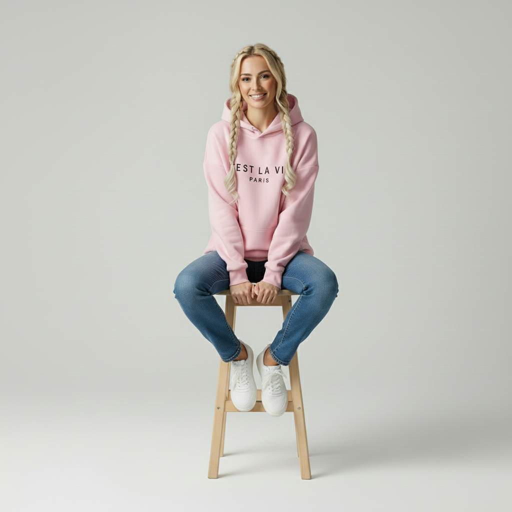 Layla | Dames Losse Fit Hoodie Katoen 'C'est La Vie' Print