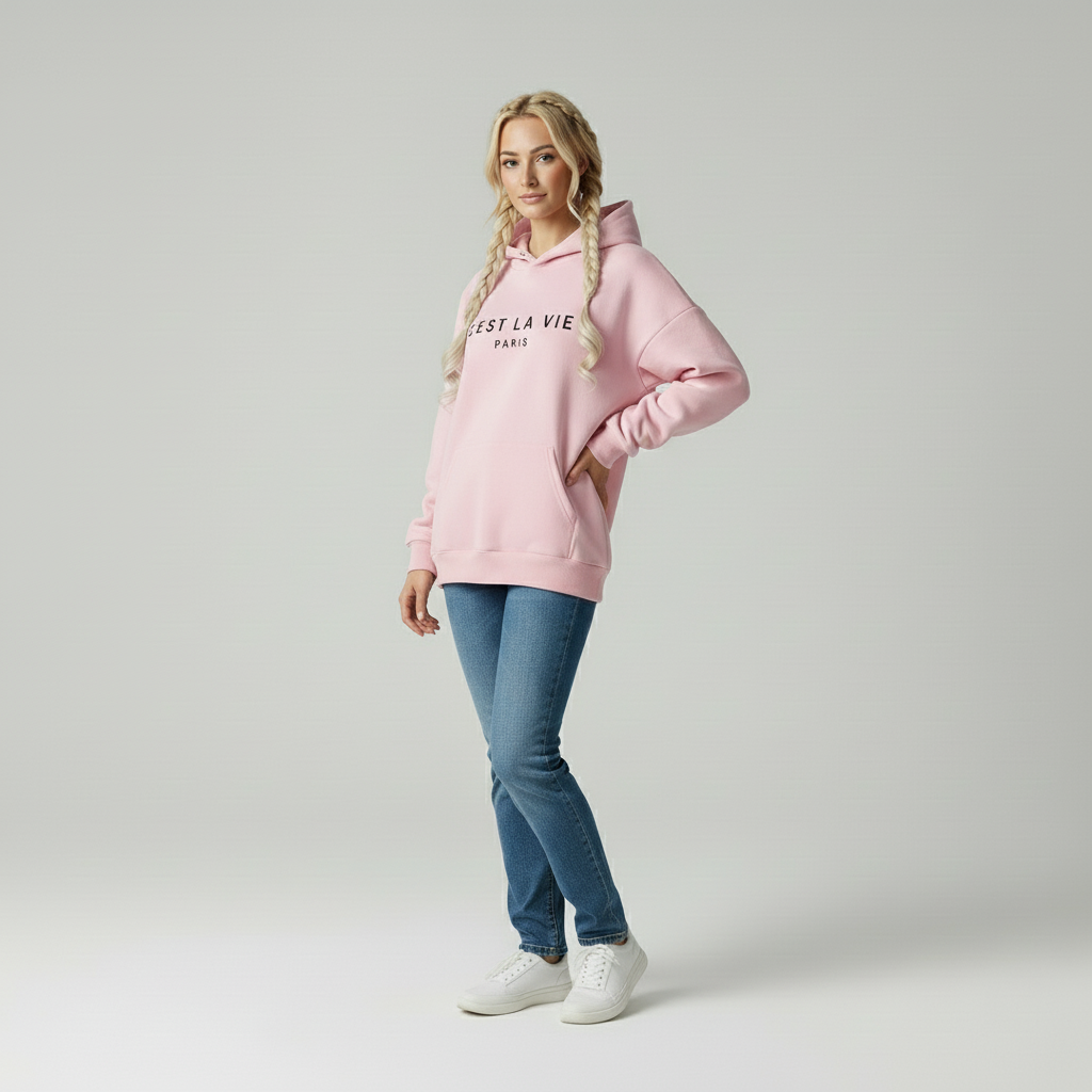 Layla | Dames Losse Fit Hoodie Katoen 'C'est La Vie' Print
