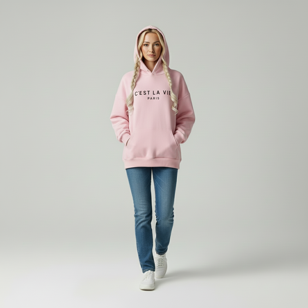 Layla | Dames Losse Fit Hoodie Katoen 'C'est La Vie' Print