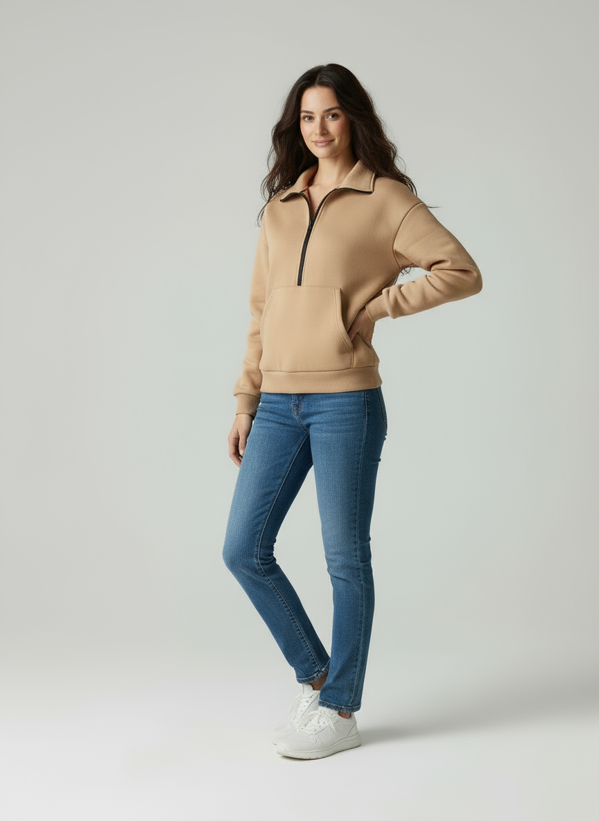 Paulina | Dames Trui met Fleece β Losse Pasvorm β Zip Front