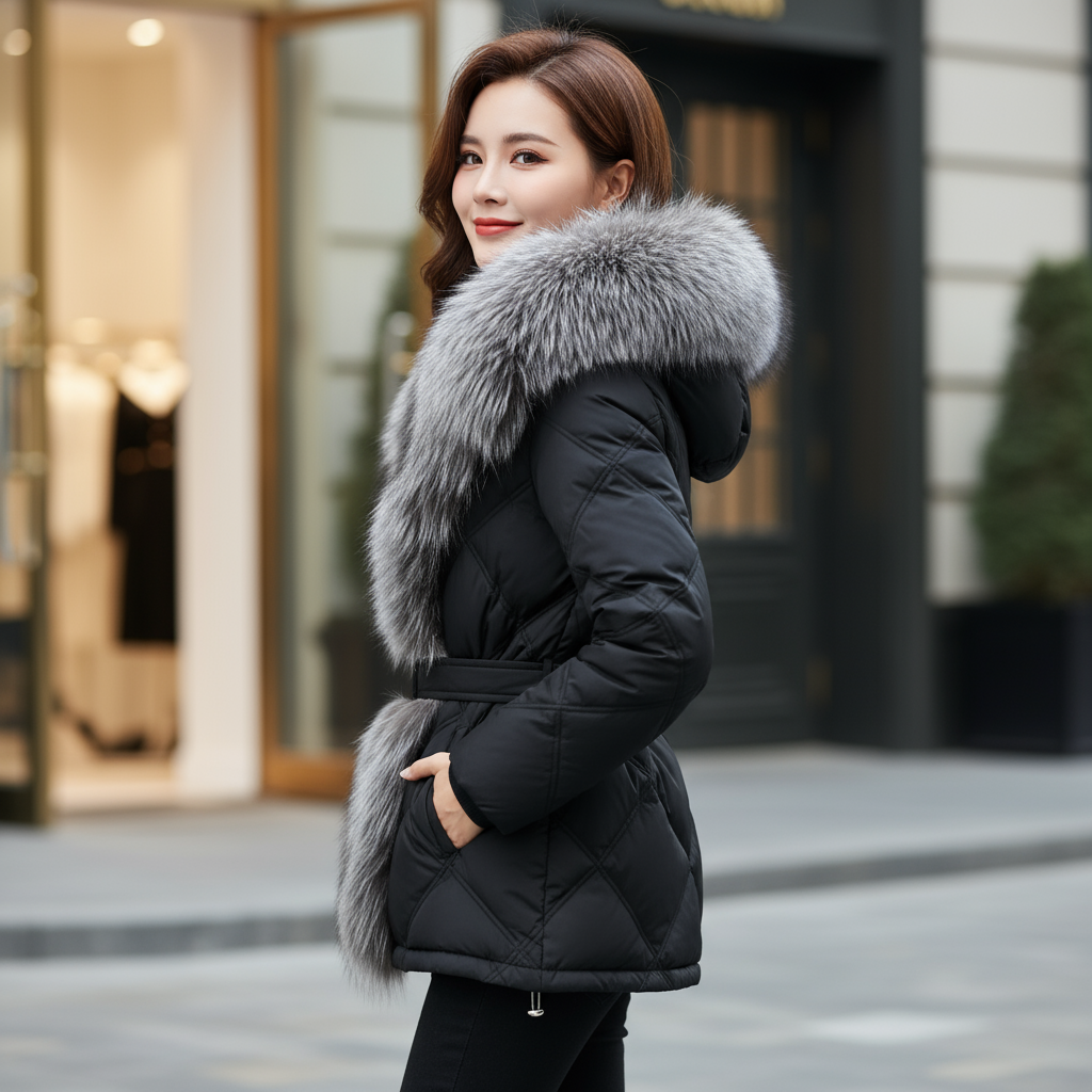 Richelle | Luxe Puffer Jas met Bontkraag | Polyester & Dons
