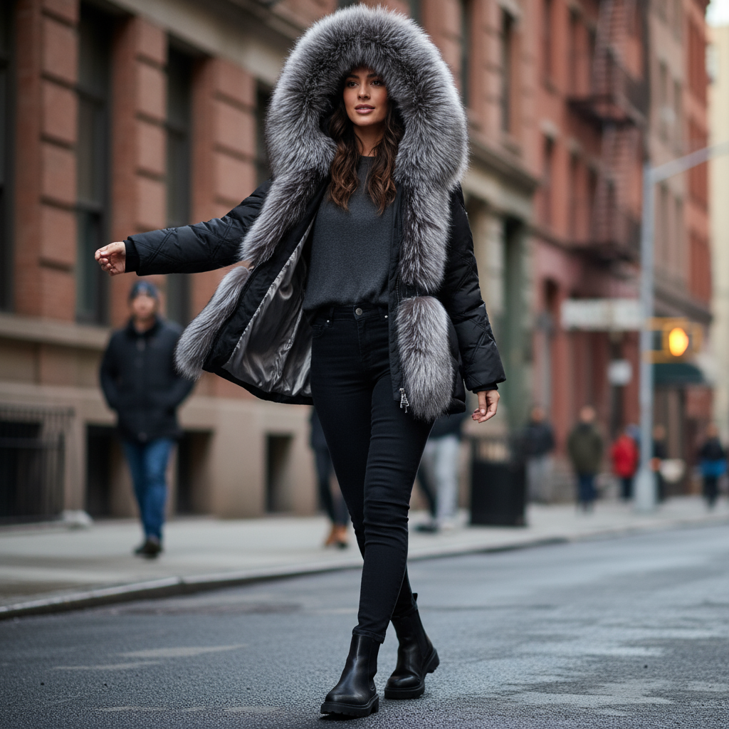 Richelle | Luxe Puffer Jas met Bontkraag | Polyester & Dons