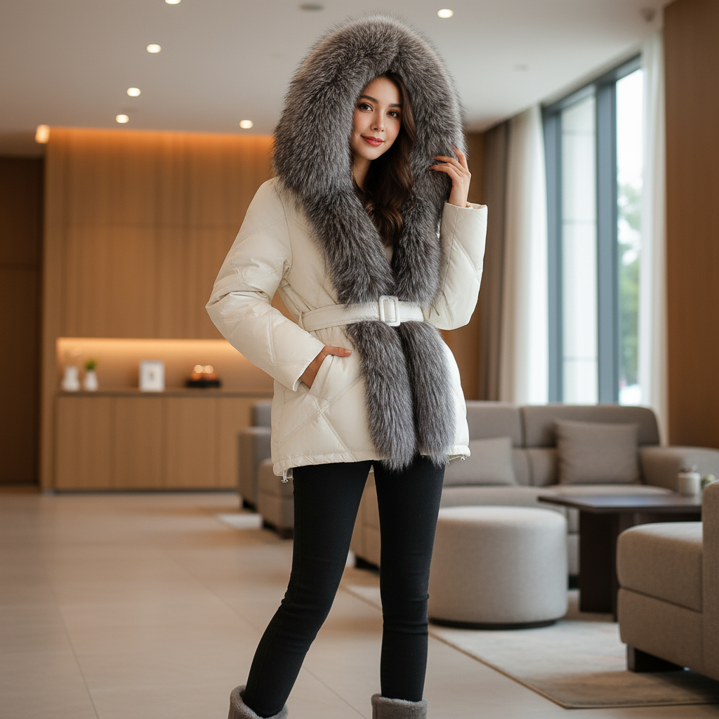 Richelle | Luxe Puffer Jas met Bontkraag | Polyester & Dons