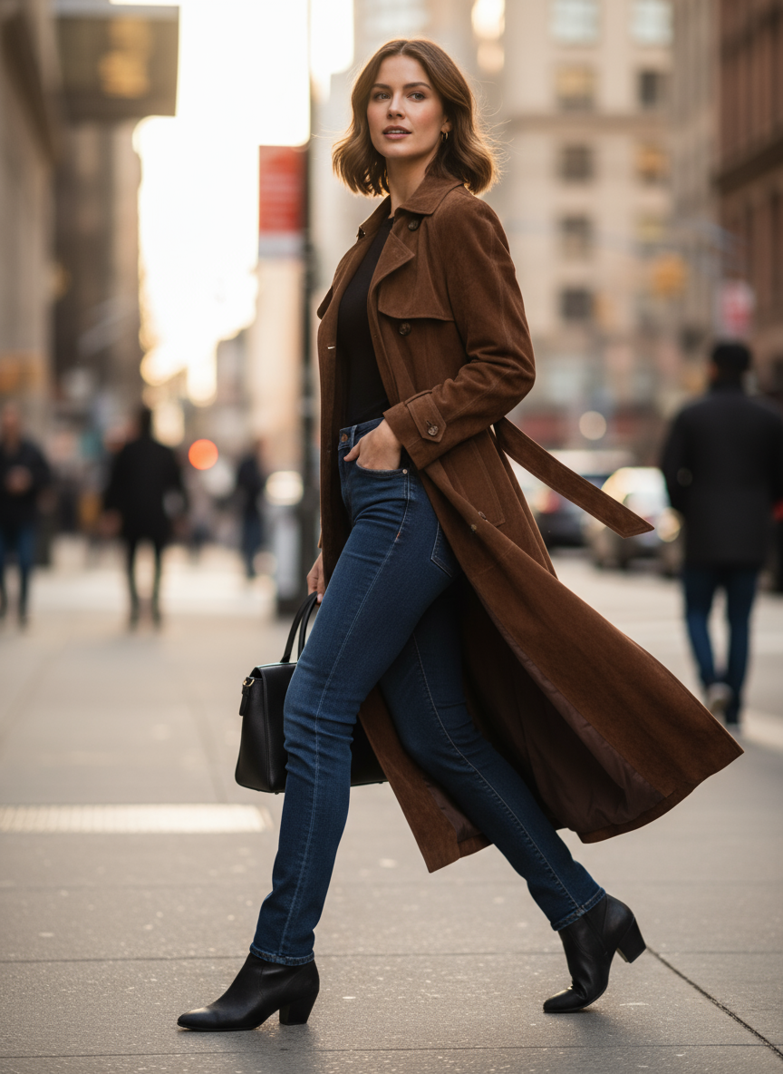 Naeva | Lange Suède Trenchcoat met Riem – Veganistisch Suède