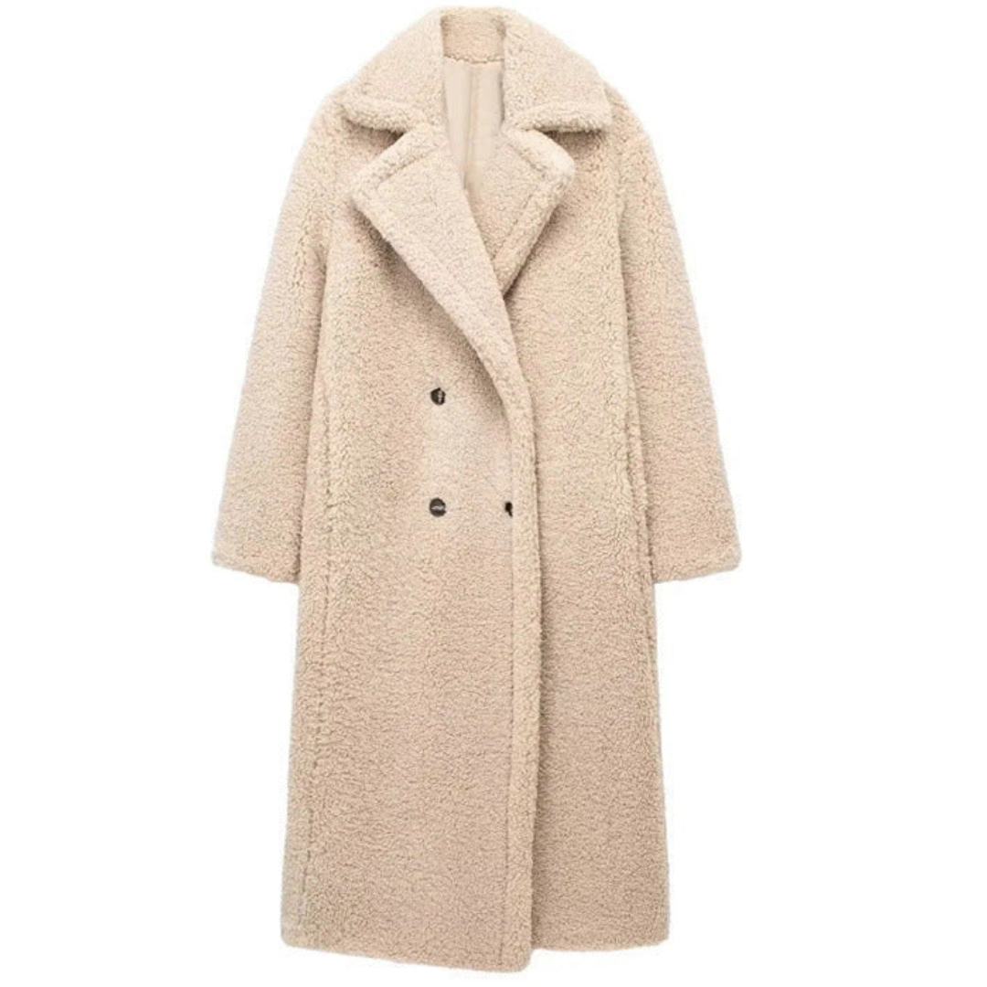 Desiree - Lange Oversized Herfst Jas van Teddy Stof voor Dames