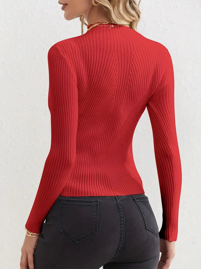 Lux - Ribgebreide Dames Top Met Mockneck voor de herfst