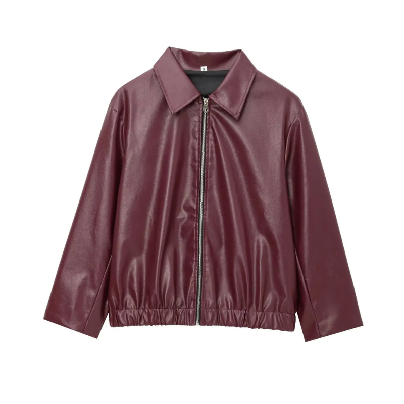 Poenix | Dames leren jas – relaxed fit jasje met ritssluiting & moderne kraag