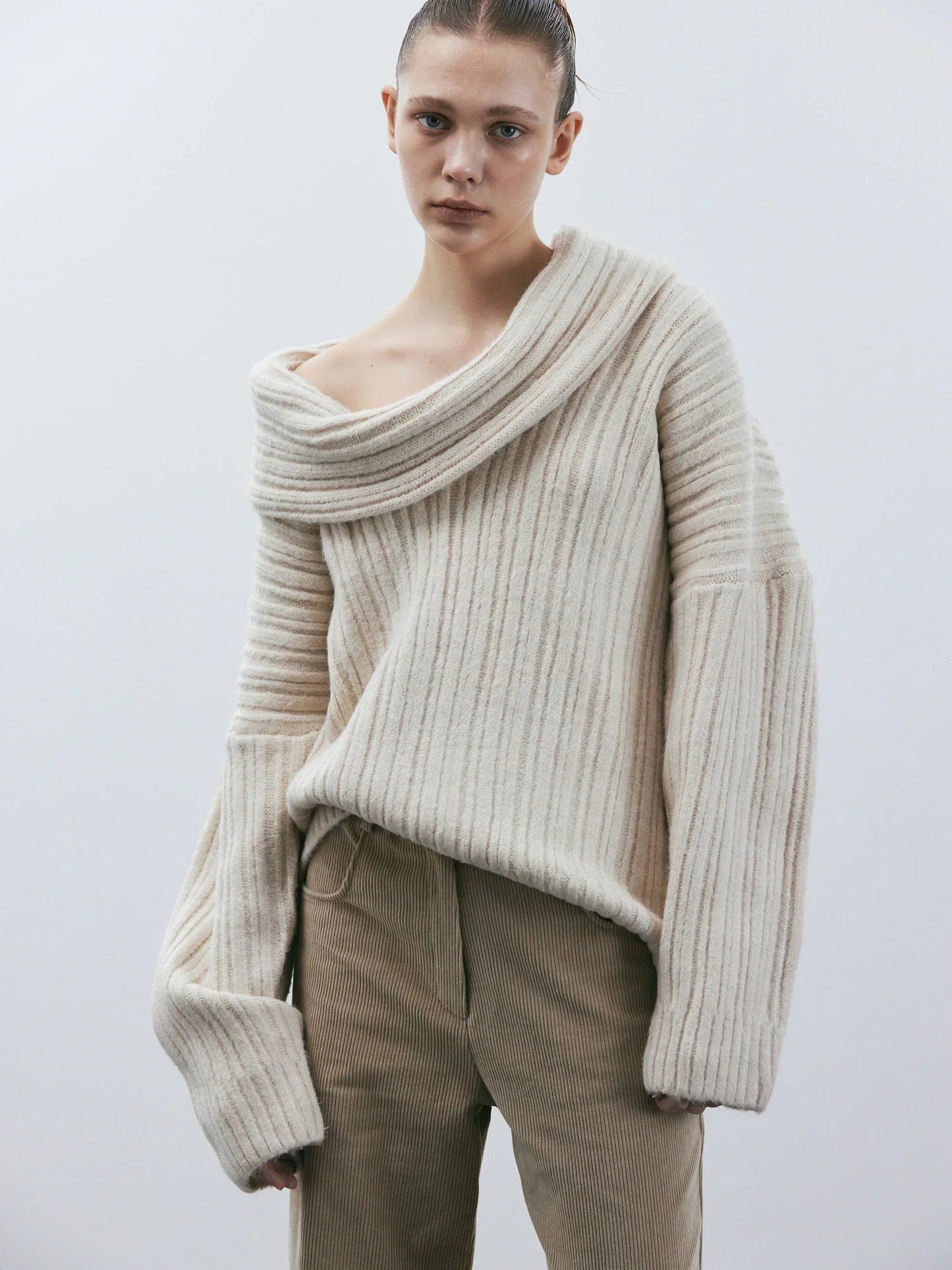 Jamila | Luxe Oversized Wolmix Trui met Col Detail