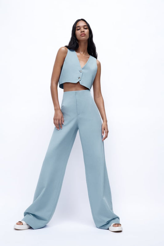 Cadee | Cropped Vest van Linnenmix met Broek