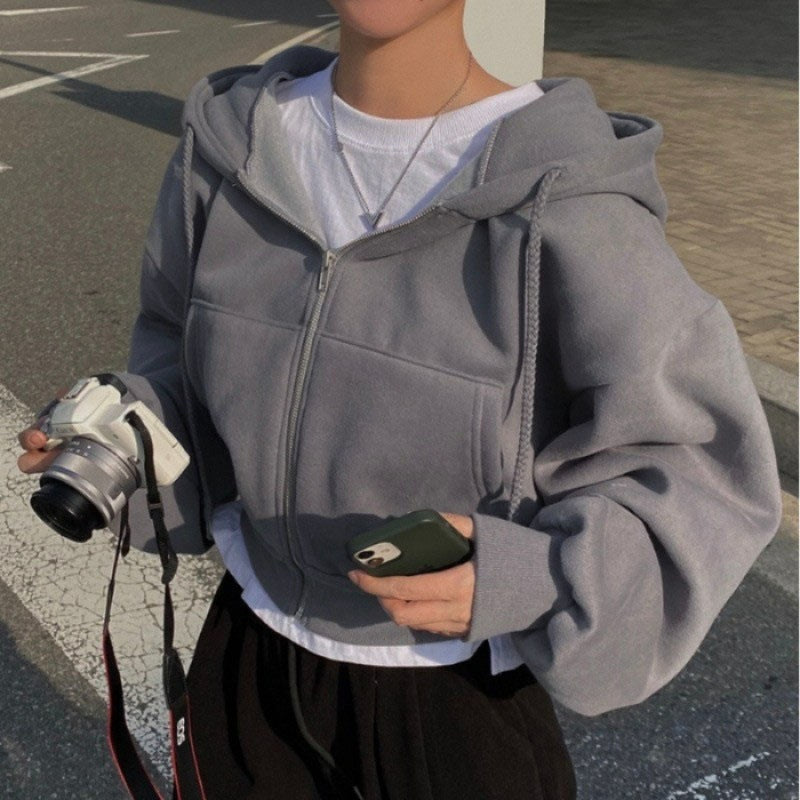 Pien | Fleece-Gevoerde Cropped Hoodie met Rits