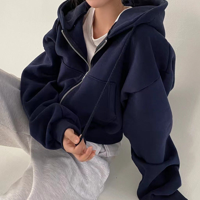 Pien | Fleece-Gevoerde Cropped Hoodie met Rits