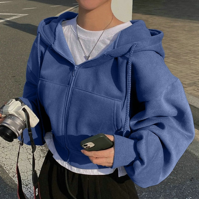 Pien | Fleece-Gevoerde Cropped Hoodie met Rits