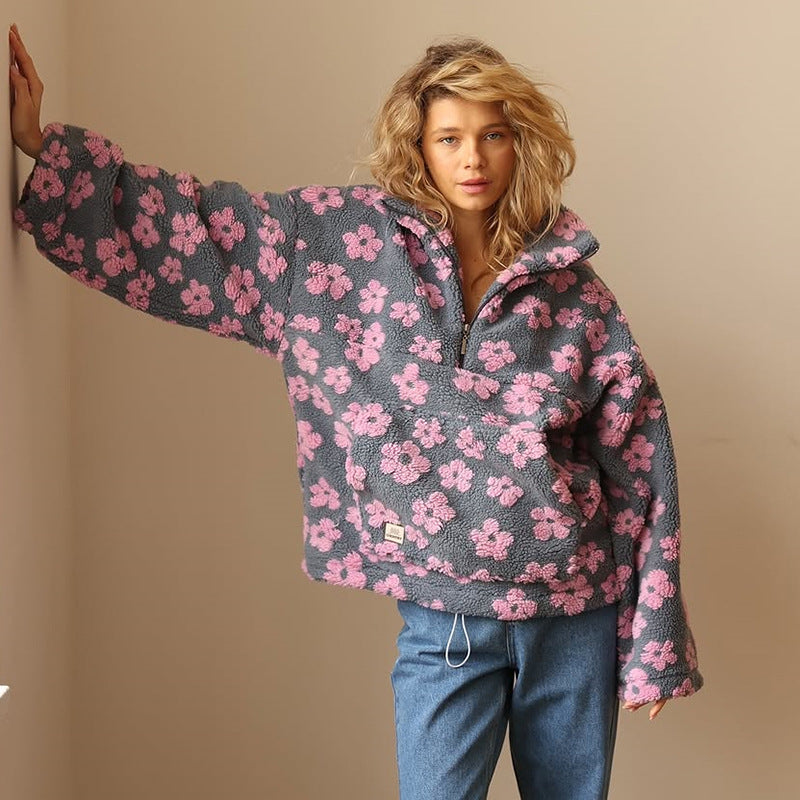 Lara | Zachte Sherpa Trui met Bloemenprint