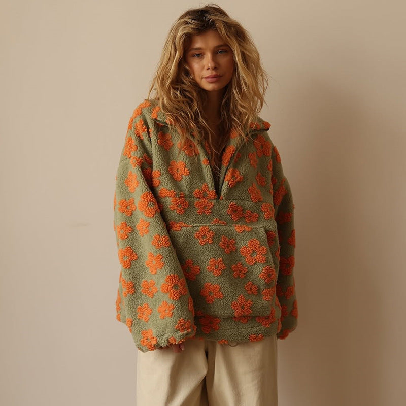 Lara | Zachte Sherpa Trui met Bloemenprint
