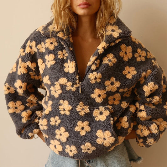 Lara | Zachte Sherpa Trui met Bloemenprint