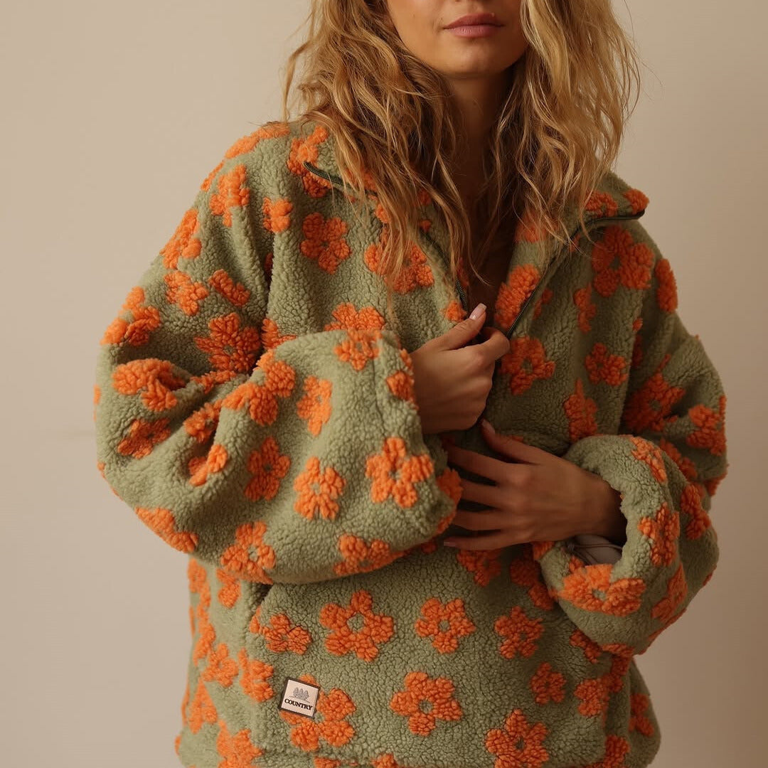 Lara | Zachte Sherpa Trui met Bloemenprint