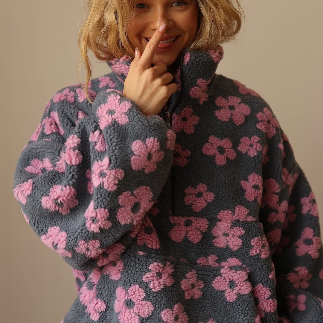 Lara | Zachte Sherpa Trui met Bloemenprint