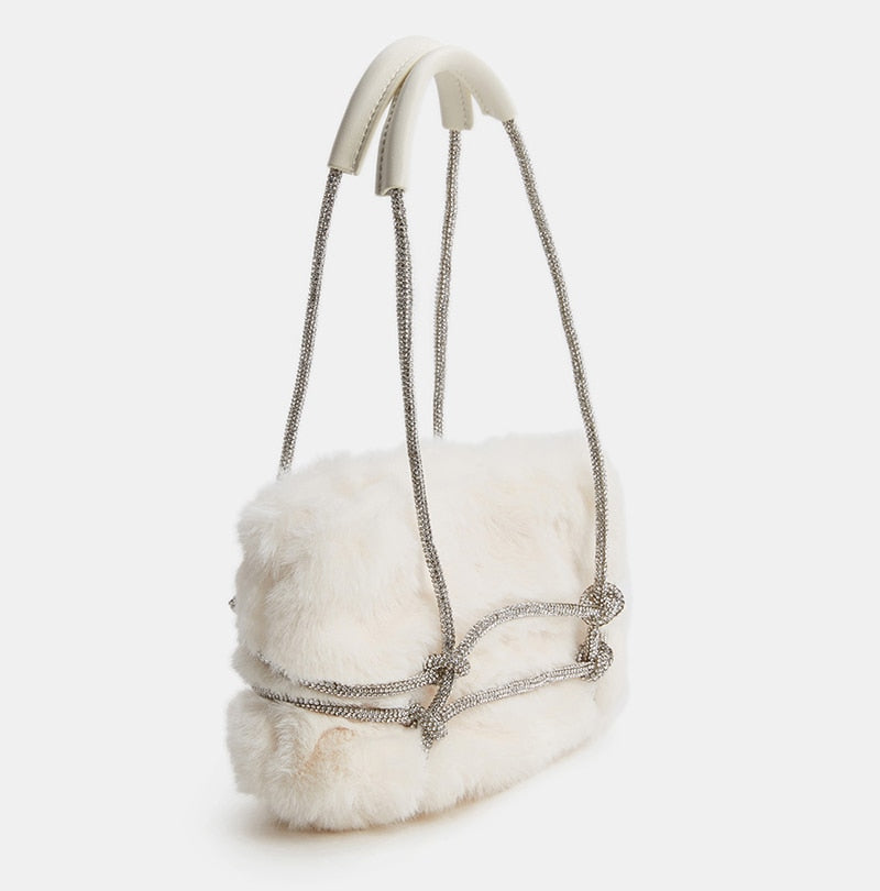 Fonne | Luxe Faux Fur Handtas met Strass Accenten