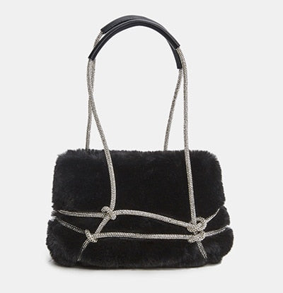 Fonne | Luxe Faux Fur Handtas met Strass Accenten