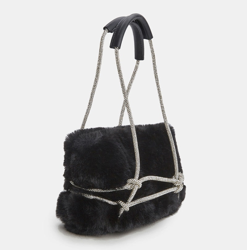 Fonne | Luxe Faux Fur Handtas met Strass Accenten