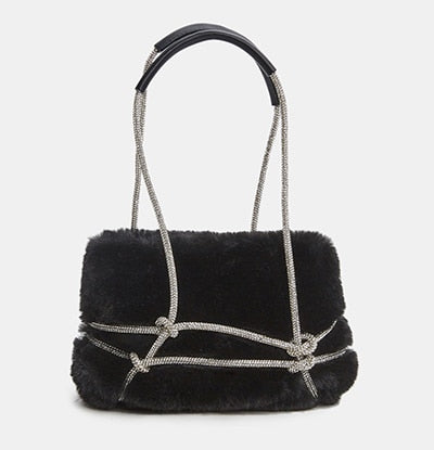 Fonne | Luxe Faux Fur Handtas met Strass Accenten
