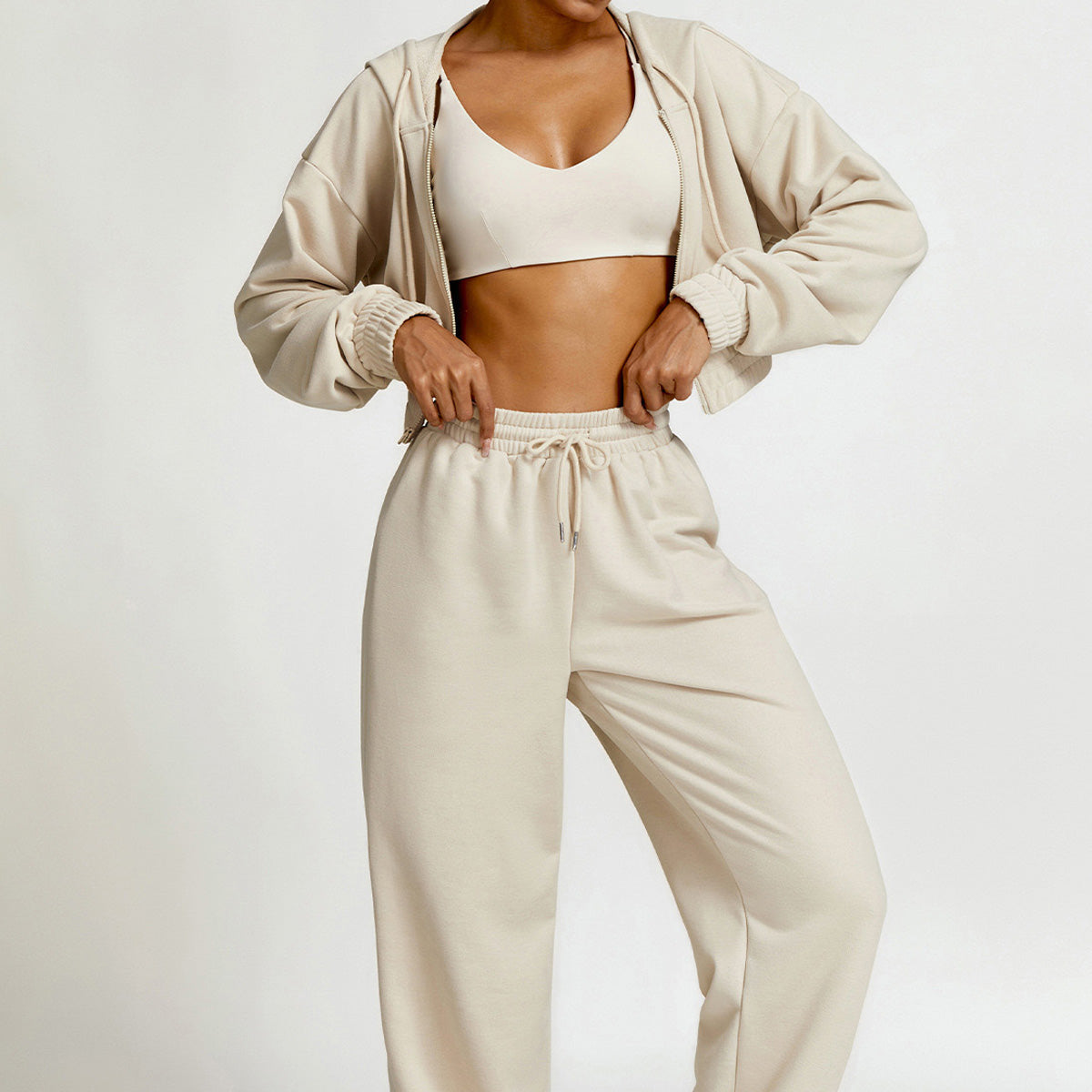 Vesper | Gezipte Cropped Hoodie & Joggingbroek Set