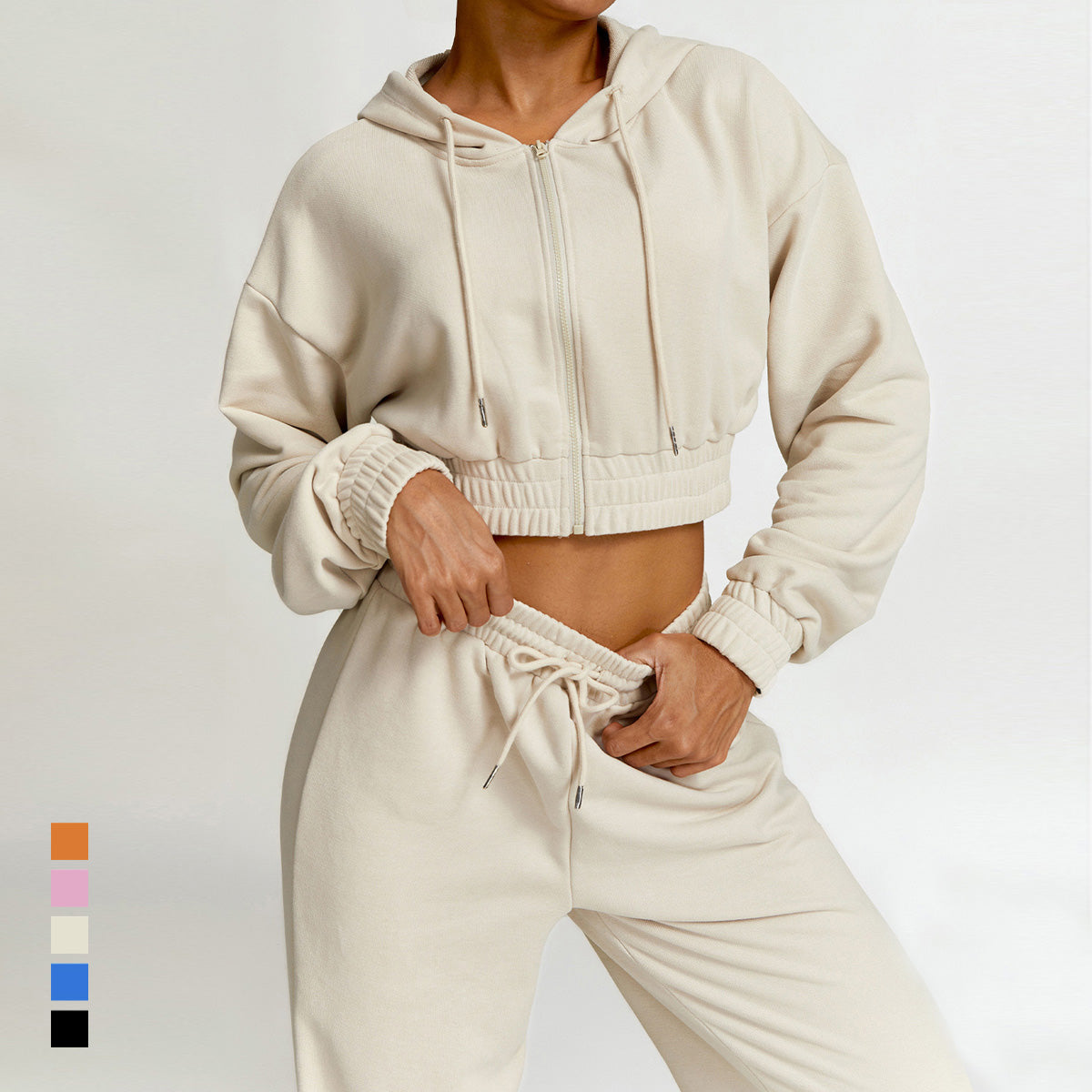 Vesper | Gezipte Cropped Hoodie & Joggingbroek Set