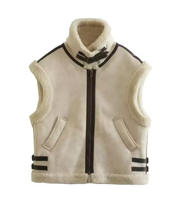 Aurelia | Leer Look Dames Herfst Vest met Teddy Voering – Warm & Modieus